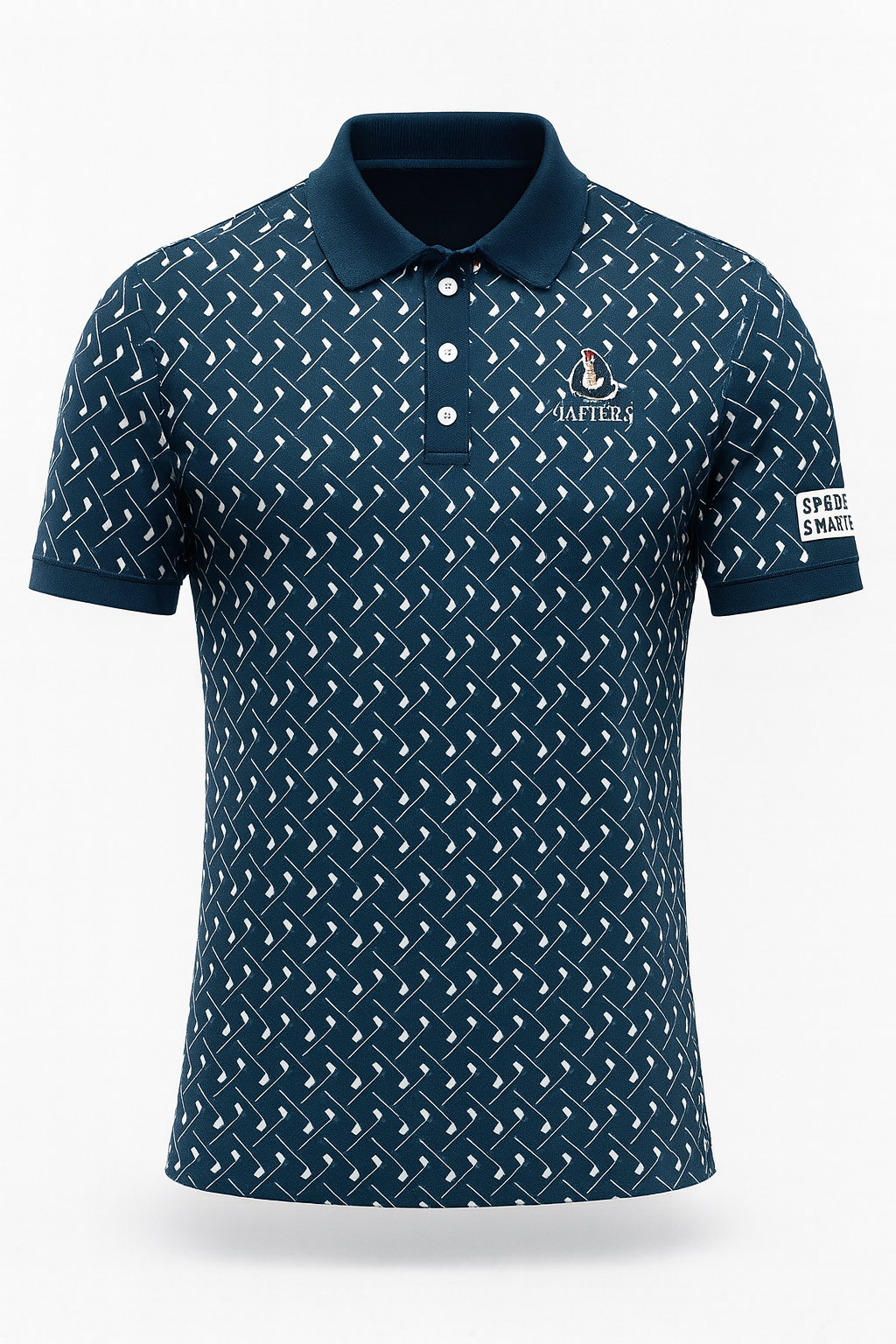 9After5 Golf Polo – Navy Performance Polo with Golf Club Pattern | Premium Breathable Fabric, Course-to-Clubhouse Style
