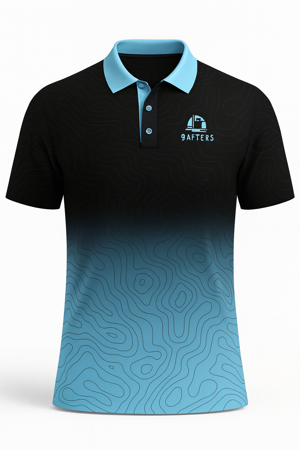 9After5 Golf Polo – Black & Blue Topographic Performance Polo | Premium Moisture-Wicking Golf Shirt for Course & Clubhouse”