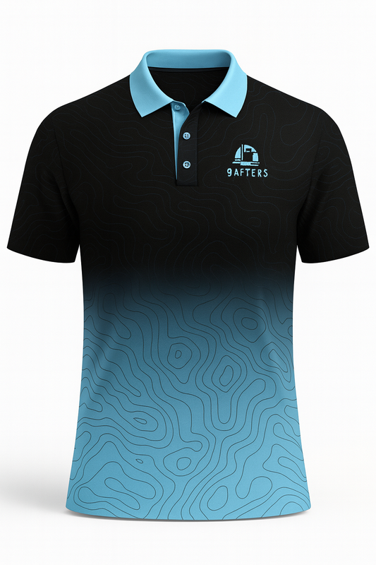 9After5 Golf Polo – Black & Blue Topographic Performance Polo | Premium Moisture-Wicking Golf Shirt for Course & Clubhouse”